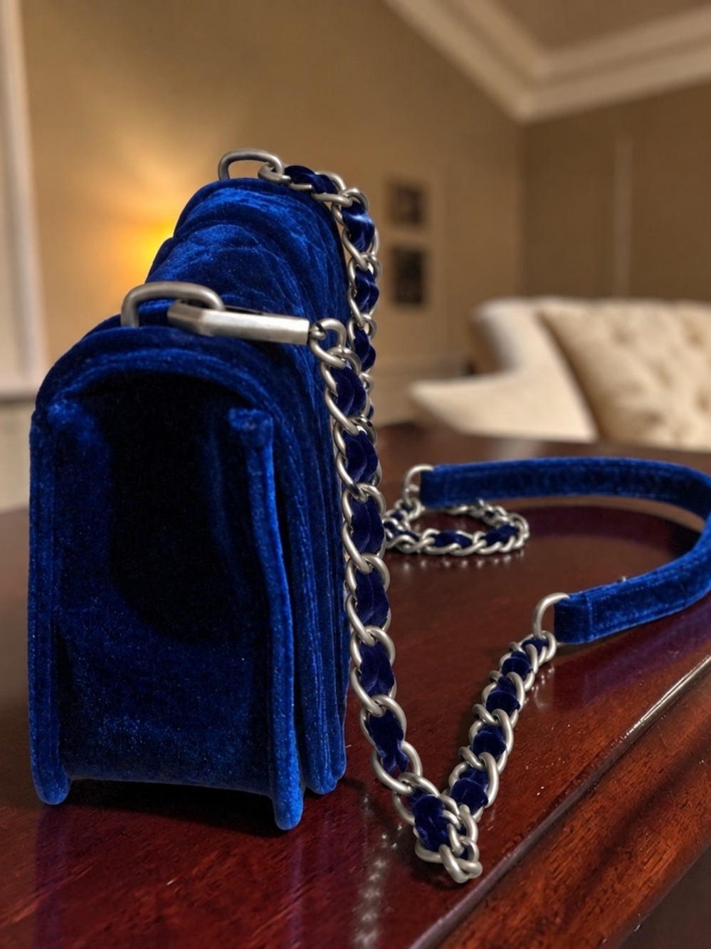 RARE VARIANT! Rebecca Minkoff Quilted Blue Velvet Love Crossbody Bag